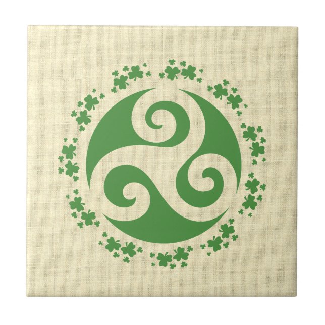 Celtic Triskelion & Shamrocks Ceramic Tile (Front)