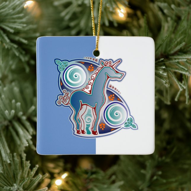 Celtic unicorn ceramic ornament (Tree)