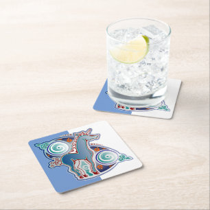 Celtic unicorn square paper coaster