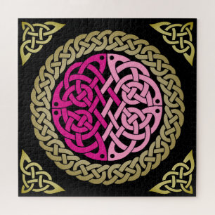 Celtic/viking circle braided knot pink and fog jigsaw puzzle