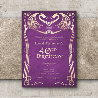 Celtic Viking Dragon 40th Birthday Invitation