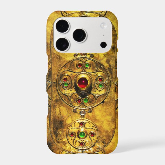 CELTIC WARRIOR SHIELD EMERALD RUBY GEM STONES (Back)
