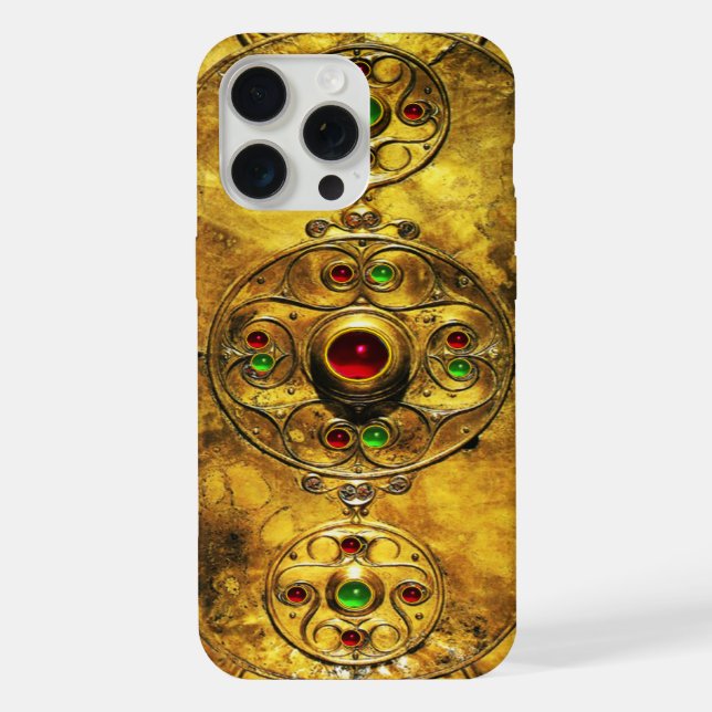 CELTIC WARRIOR SHIELD EMERALD RUBY GEM STONES iPhone CASE (Back)