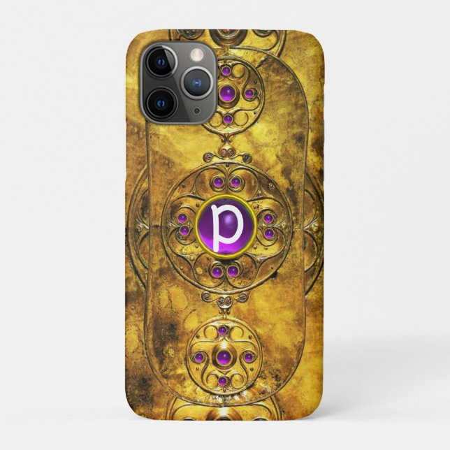 CELTIC WARRIOR SHIELD PURPLE AMETHYST GEM MONOGRAM Case-Mate iPhone CASE (Back)