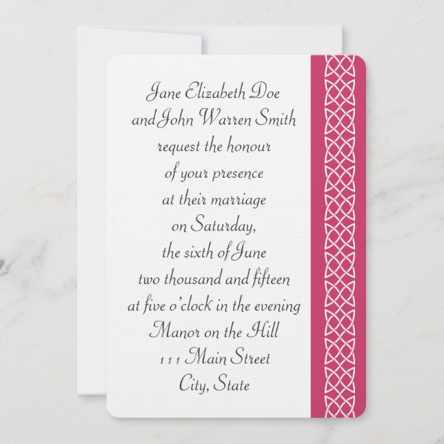 Celtic Weave Heart in Raspberry Wedding Invitation (Front)