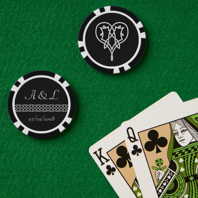 Celtic Weave Hearts in Black Poker Chips (Poker Table (Double))