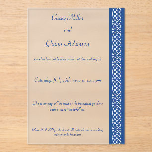 Celtic Weave Hearts in Blue Acrylic Wedding Invitations