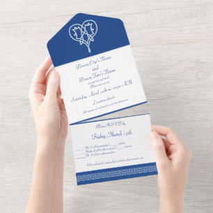 Celtic Weave Hearts in Blue All In One Invitation