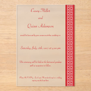 Celtic Weave Hearts in Cherry Acrylic Wedding Invitations