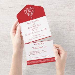 Celtic Weave Hearts in Cherry All In One Invitation