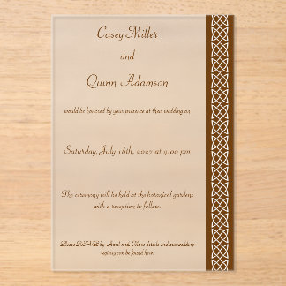 Celtic Weave Hearts in Chocolate Acrylic Wedding Invitations