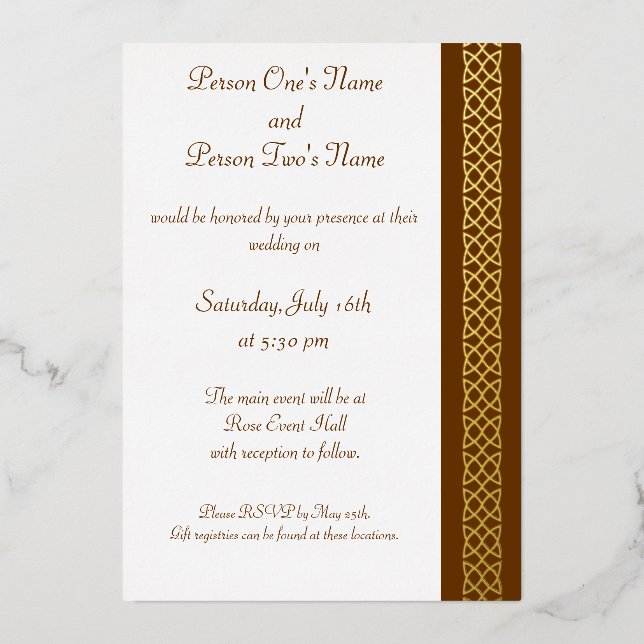 Celtic Weave Hearts in Chocolate Foil Invitation (Front)