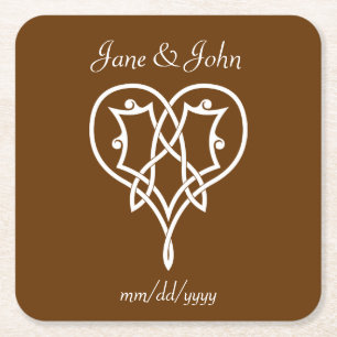 Celtic Weave Hearts in Chocolate Paper Coaster