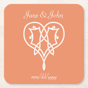 Celtic Weave Hearts in Coral Paper Coaster