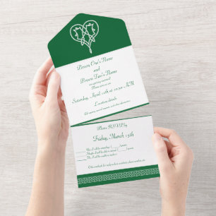 Celtic Weave Hearts in Green All In One Invitation