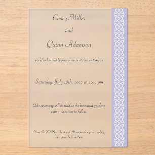 Celtic Weave Hearts in Lavender Acrylic Wedding Invitations