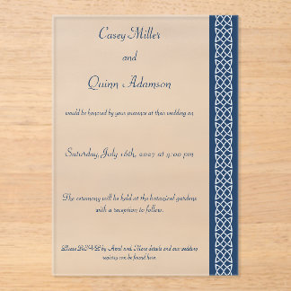 Celtic Weave Hearts in Navy Acrylic Wedding Invitations