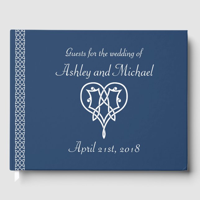 Celtic Weave Hearts in Navy Guest Book (Front)