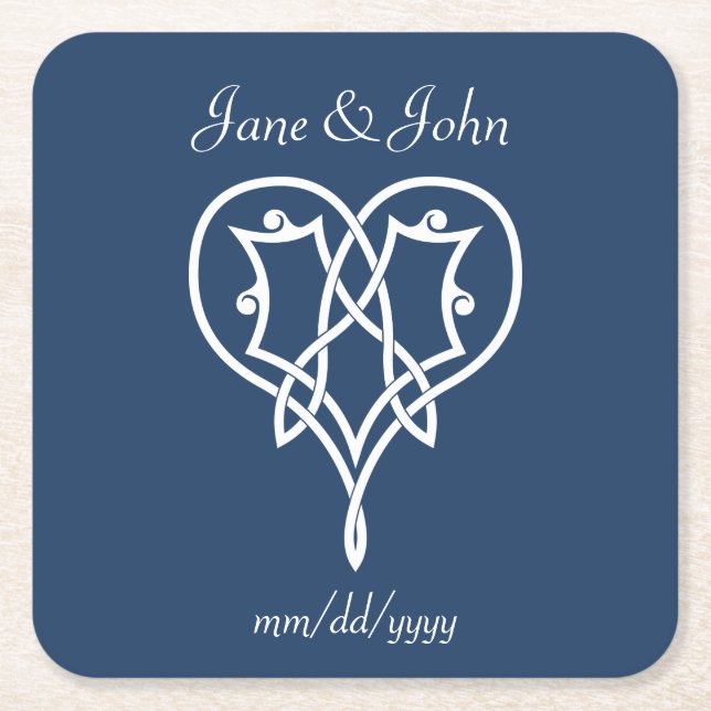 Celtic Weave Hearts in Navy Paper Coaster (Front)