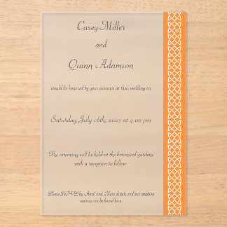 Celtic Weave Hearts in Orange Acrylic Wedding Invitations