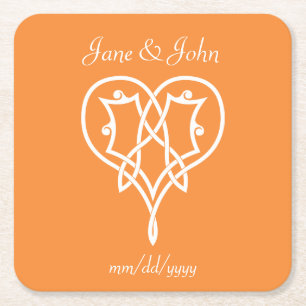 Celtic Weave Hearts in Orange Paper Coaster