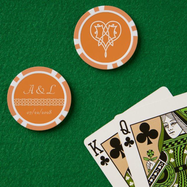 Celtic Weave Hearts in Orange Poker Chips (Poker Table (Double))
