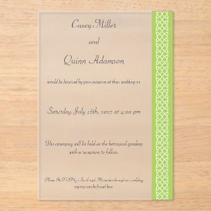 Celtic Weave Hearts in Peridot Acrylic Wedding  Invitations