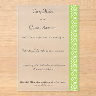Celtic Weave Hearts in Peridot Acrylic Wedding Invitations
