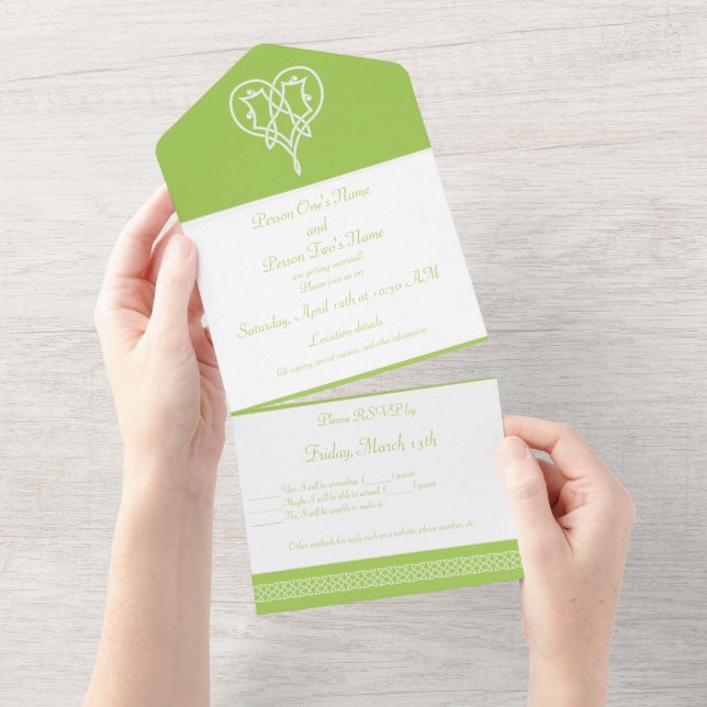 Celtic Weave Hearts in Peridot All In One Invitation (Tearaway)