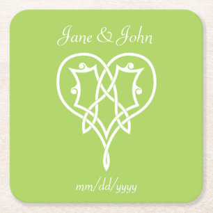 Celtic Weave Hearts in Peridot Paper Coaster