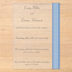 Celtic Weave Hearts in Periwinkle Acrylic Wedding Invitations