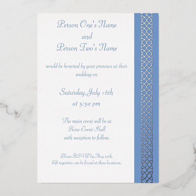 Celtic Weave Hearts in Periwinkle Foil Invitation (Front)