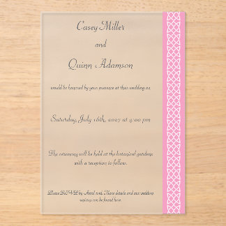 Celtic Weave Hearts in Petal Pink Acrylic Wedding Invitations