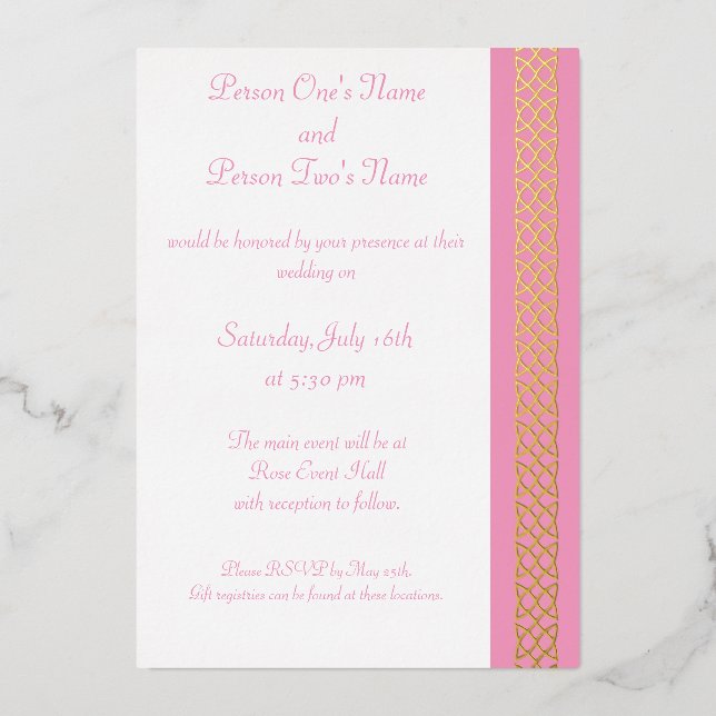 Celtic Weave Hearts in Petal Pink Foil Invitation (Front)