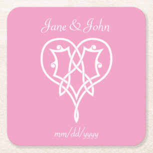 Celtic Weave Hearts in Petal Pink Paper Coaster