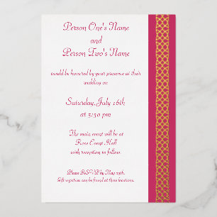 Celtic Weave Hearts in Raspberry Foil Invitation
