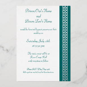 Celtic Weave Hearts in Teal Foil Invitation