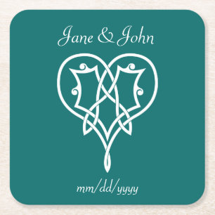 Celtic Weave Hearts in Teal Paper Coaster