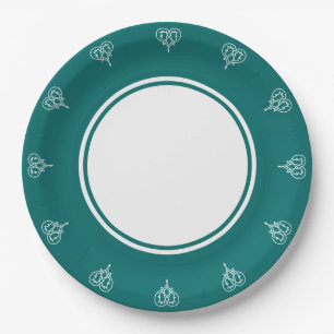 Celtic Weave Hearts in Teal Paper Plate