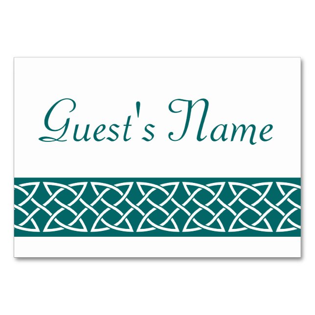 Celtic Weave Hearts in Teal Table Card (Front)