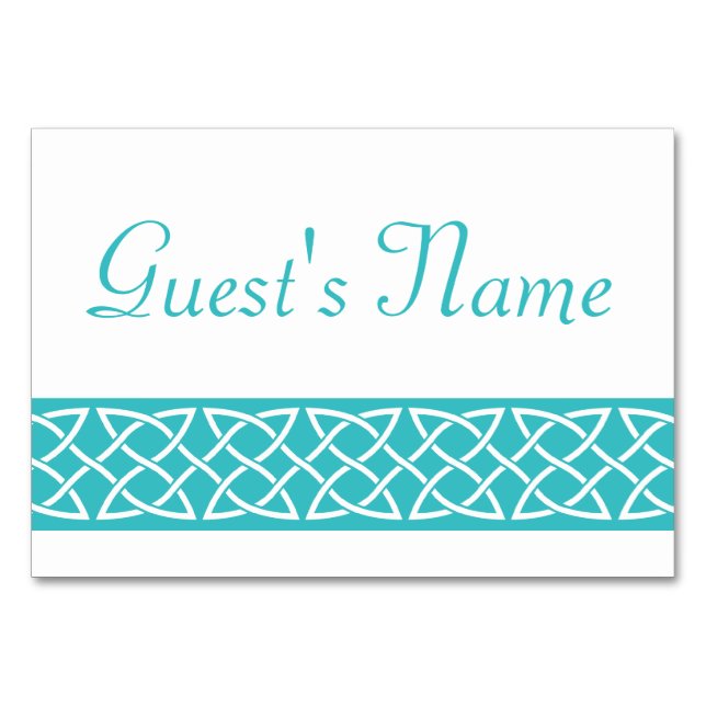Celtic Weave Hearts in Turquoise Table Card (Front)