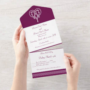 Celtic Weave Hearts in Wine All In One Invitation