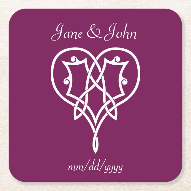 Celtic Weave Hearts in Wine Paper Coaster (Front)