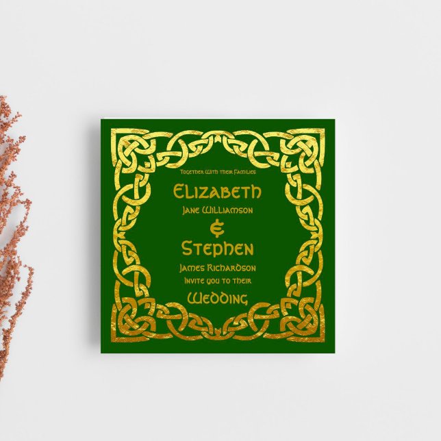 Celtic Wedding Green | Faux Gold Celtic Knot Invitation (Creator Uploaded)