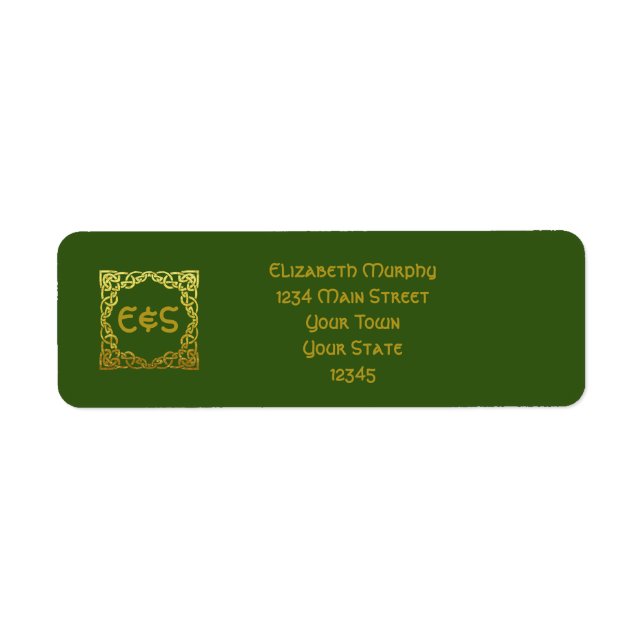 Celtic Wedding Green Faux Gold Return Address Label (Front)