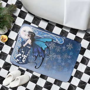 Celtic Winter Moon Fairy Blue Snowflakes Fantasy Bath Mat