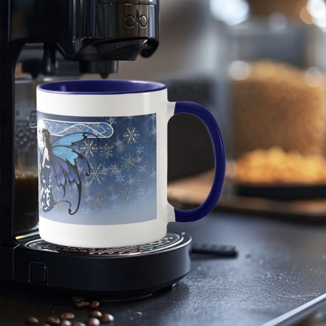 Celtic Winter Moon Fairy Blue Snowflakes Fantasy Mug (Creator Uploaded)