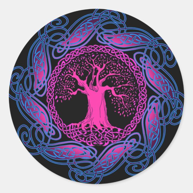 Celtic Wisdom Tree (Ultra Violet version) Classic Round Sticker (Front)