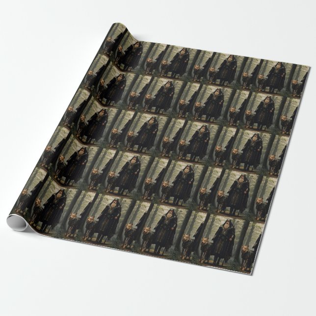 Celtic Wizard and Wolf Canvas Print Wrapping Paper (Unrolled)