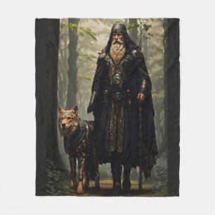 Celtic Wizard and Wolf Fleece Blanket